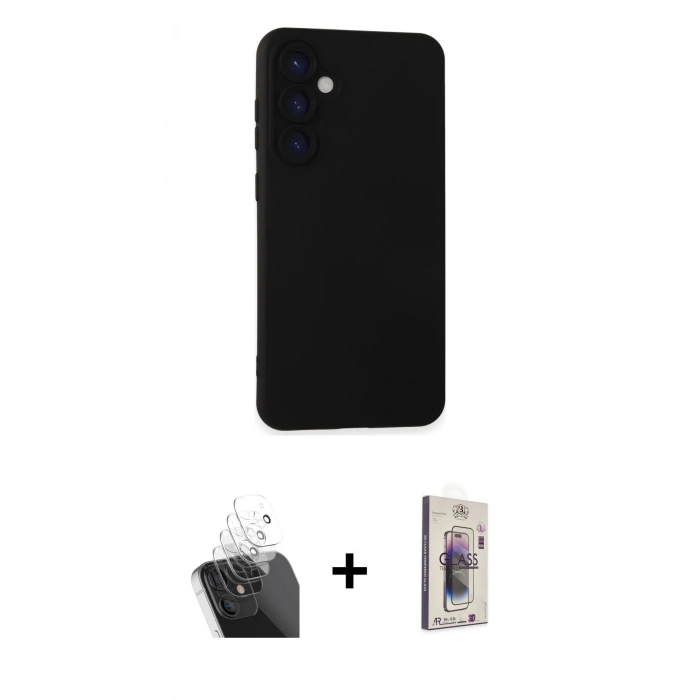 MARSİLYAN™- Galaxy S24 Plus Kılıf Ahenk Serisi - Siyah Bilvis 3D Cam Ekran Koruyucu + Kamera Lens Koruma Cam - SF