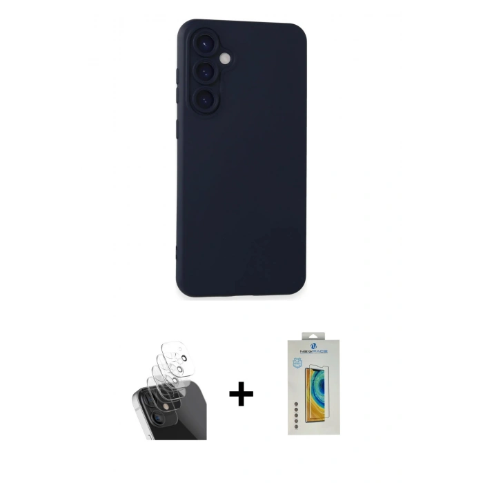 MARSİLYAN™- Galaxy S24 Plus Kılıf Ahenk Serisi - Siyah Polymer Nano Ekran Koruyucu + Şeffaf Kamera Lens Koruma Cam