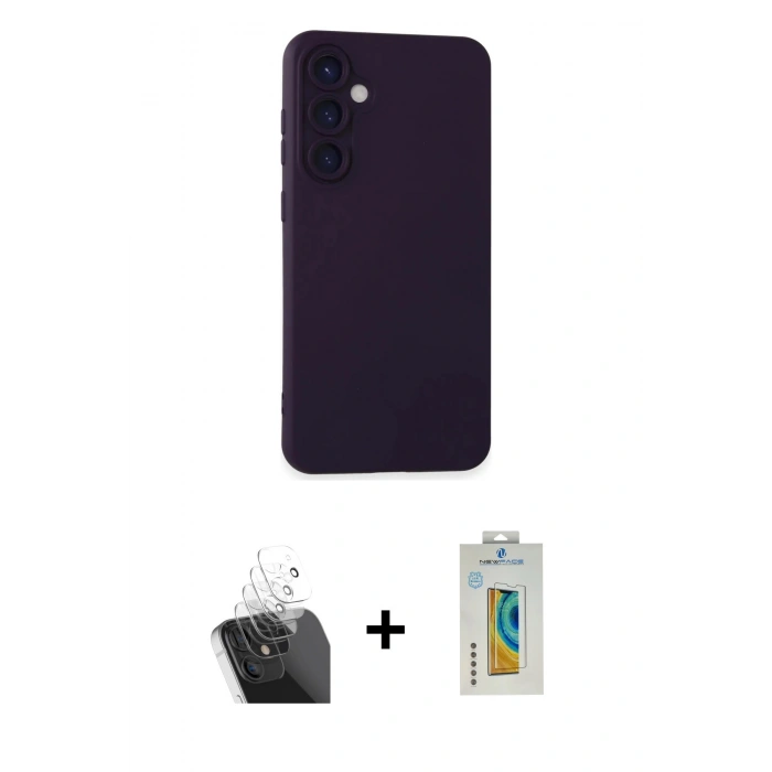 MARSİLYAN™- Galaxy S24 Plus Kılıf Ahenk Serisi - Siyah Polymer Nano Ekran Koruyucu + Şeffaf Kamera Lens Koruma Cam