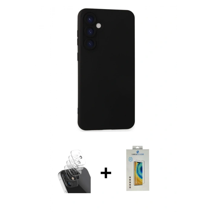MARSİLYAN™- Galaxy S24 Plus Kılıf Ahenk Serisi - Siyah Polymer Nano Ekran Koruyucu + Şeffaf Kamera Lens Koruma Cam