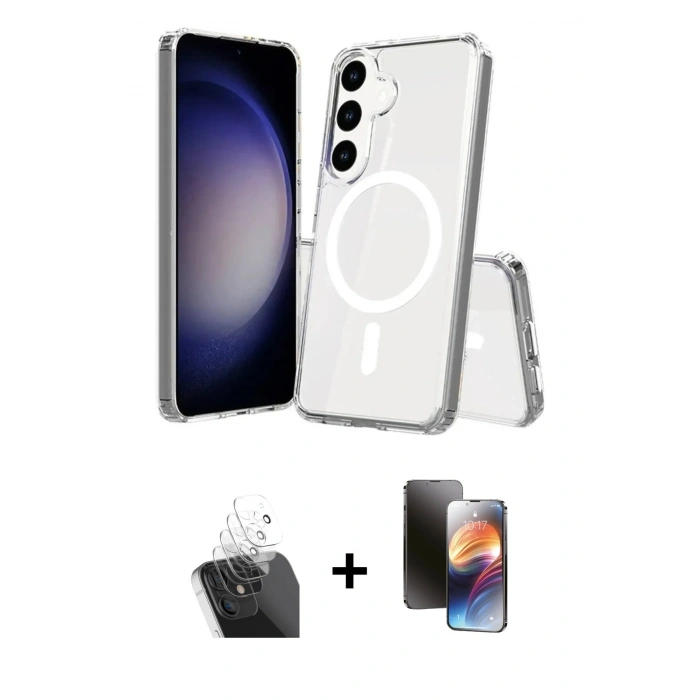 MARSİLYAN™- Galaxy S24 Plus Kılıf Ahenk Yansıma Prime - Siyah 3D Antistatik Mat Seramik Nano Ekran Koruyucu + Kamera Lens Koruma Cam - SF