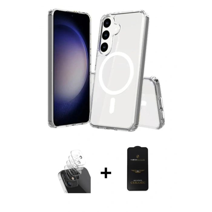 MARSİLYAN™- Galaxy S24 Plus Kılıf Ahenk Yansıma Prime - Siyah 6D Antistatik Mat Seramik Hayalet Nano Ekran Koruyucu + Kamera Lens Koruma Cam - SF