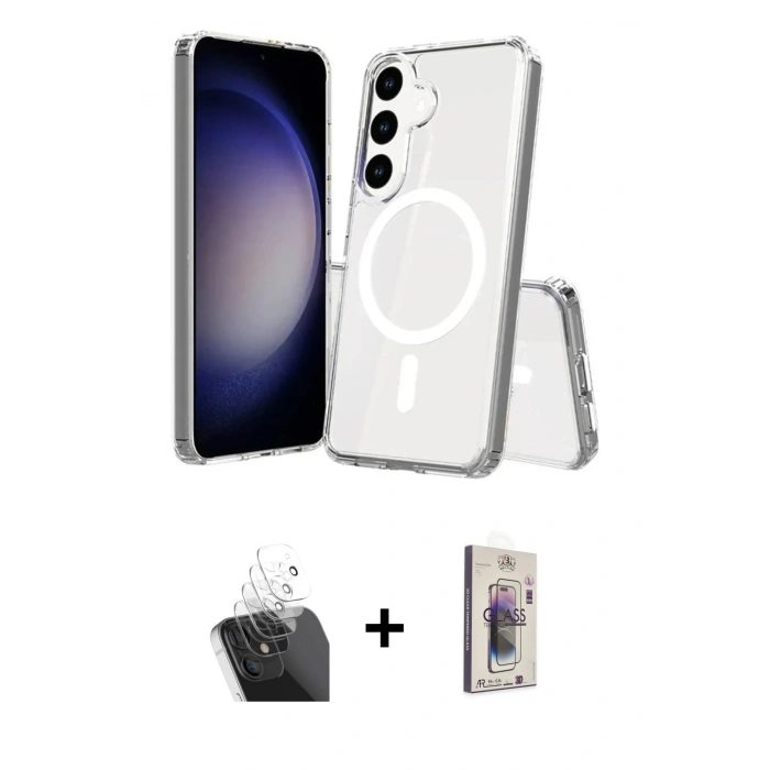MARSİLYAN™- Galaxy S24 Plus Kılıf Ahenk Yansıma Prime - Siyah Bilvis 3D Cam Ekran Koruyucu + Şeffaf Kamera Lens Koruma Cam