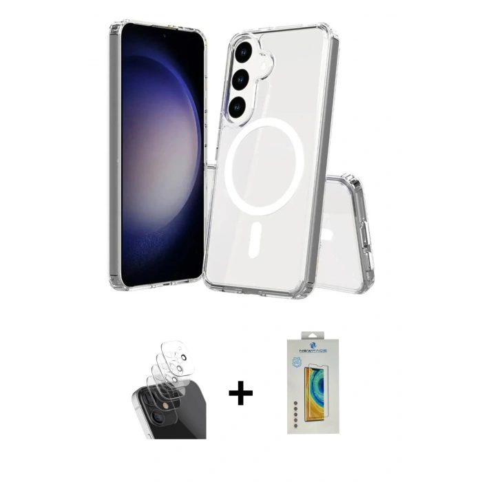 MARSİLYAN™- Galaxy S24 Plus Kılıf Ahenk Yansıma Prime - Siyah Polymer Nano Ekran Koruyucu + Kamera Lens Koruma Cam - SF