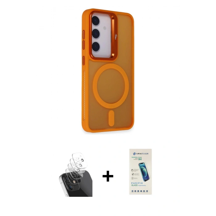 MARSİLYAN™- Galaxy S24 Plus Kılıf Akış Form - Şeffaf Pasifik Cam Ekran Koruyucu + Kamera Lens Koruma Cam - SF