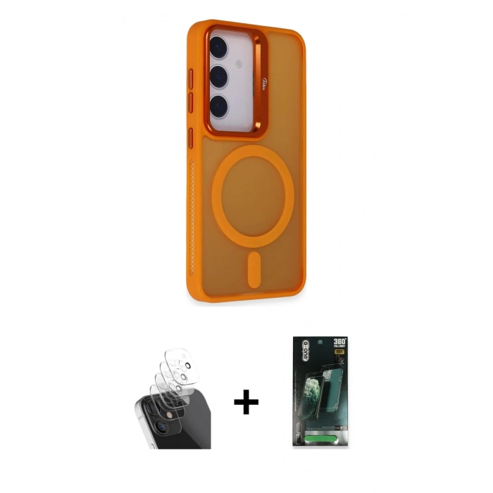MARSİLYAN™- Galaxy S24 Plus Kılıf Akış Form - Siyah 360 Mat Full Body Arka Koruyucu + Kamera Lens Koruma Cam - SF