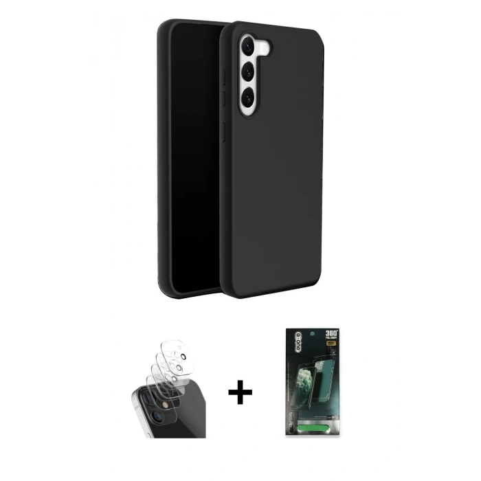 MARSİLYAN™- Galaxy S24 Plus Kılıf Kozmos Yansıma Özel Seri - Siyah 360 Mat Full Body Arka Koruyucu + Kamera Lens Koruma Cam - SF