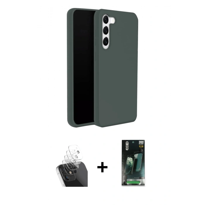 MARSİLYAN™- Galaxy S24 Plus Kılıf Kozmos Yansıma Özel Seri - Siyah 360 Mat Full Body Arka Koruyucu + Kamera Lens Koruma Cam - SF