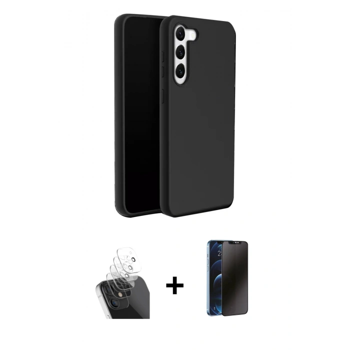 MARSİLYAN™- Galaxy S24 Plus Kılıf Kozmos Yansıma Özel Seri - Siyah 3D Antistatik Hayalet Cam Ekran Koruyucu + Kamera Lens Koruma Cam - SF