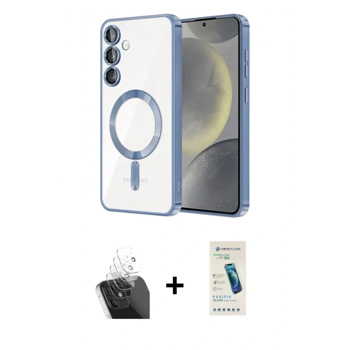 MARSİLYAN™- Galaxy S24 Plus Kılıf Nova Işık Özel Seri - Şeffaf Pasifik Cam Ekran Koruyucu + Kamera Lens Koruma Cam - SF