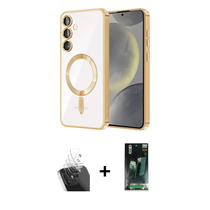 MARSİLYAN™- Galaxy S24 Plus Kılıf Nova Işık Özel Seri - Siyah 360 Mat Full Body Arka Koruyucu + Kamera Lens Koruma Cam - SF