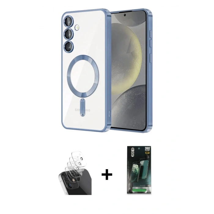 MARSİLYAN™- Galaxy S24 Plus Kılıf Nova Işık Özel Seri - Siyah 360 Mat Full Body Arka Koruyucu + Kamera Lens Koruma Cam - SF