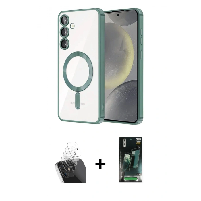 MARSİLYAN™- Galaxy S24 Plus Kılıf Nova Işık Özel Seri - Siyah 360 Mat Full Body Arka Koruyucu + Kamera Lens Koruma Cam - SF
