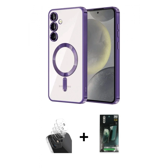 MARSİLYAN™- Galaxy S24 Plus Kılıf Nova Işık Özel Seri - Siyah 360 Mat Full Body Arka Koruyucu + Kamera Lens Koruma Cam - SF