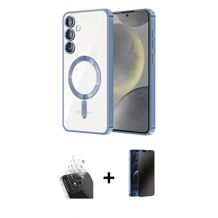 MARSİLYAN™- Galaxy S24 Plus Kılıf Nova Işık Özel Seri - Siyah 3D Antistatik Hayalet Cam Ekran Koruyucu + Kamera Lens Koruma Cam - SF