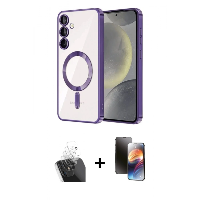 MARSİLYAN™- Galaxy S24 Plus Kılıf Nova Işık Özel Seri - Siyah 3D Antistatik Mat Seramik Nano Ekran Koruyucu + Kamera Lens Koruma Cam - SF