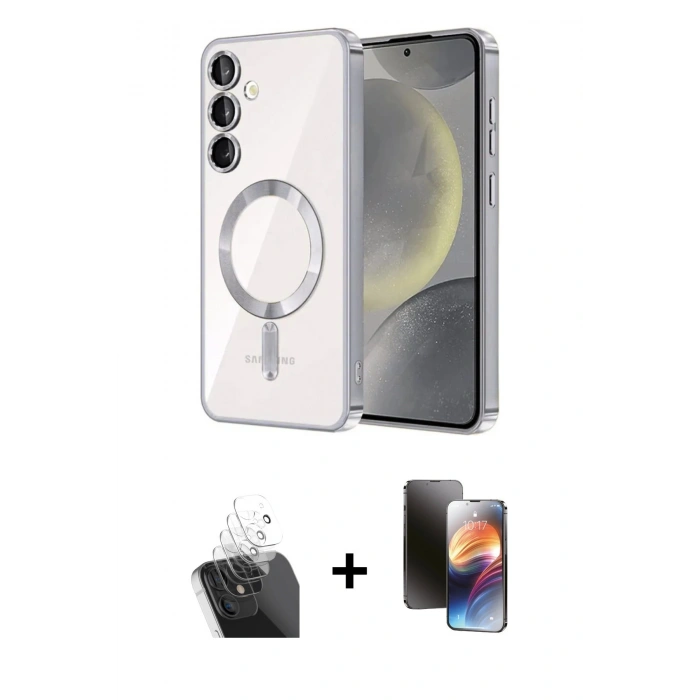 MARSİLYAN™- Galaxy S24 Plus Kılıf Nova Işık Özel Seri - Siyah 3D Antistatik Mat Seramik Nano Ekran Koruyucu + Kamera Lens Koruma Cam - SF