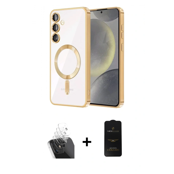 MARSİLYAN™- Galaxy S24 Plus Kılıf Nova Işık Özel Seri - Siyah 6D Antistatik Mat Seramik Hayalet Nano Ekran Koruyucu + Kamera Lens Koruma Cam - SF