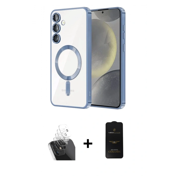 MARSİLYAN™- Galaxy S24 Plus Kılıf Nova Işık Özel Seri - Siyah 6D Antistatik Mat Seramik Hayalet Nano Ekran Koruyucu + Kamera Lens Koruma Cam - SF