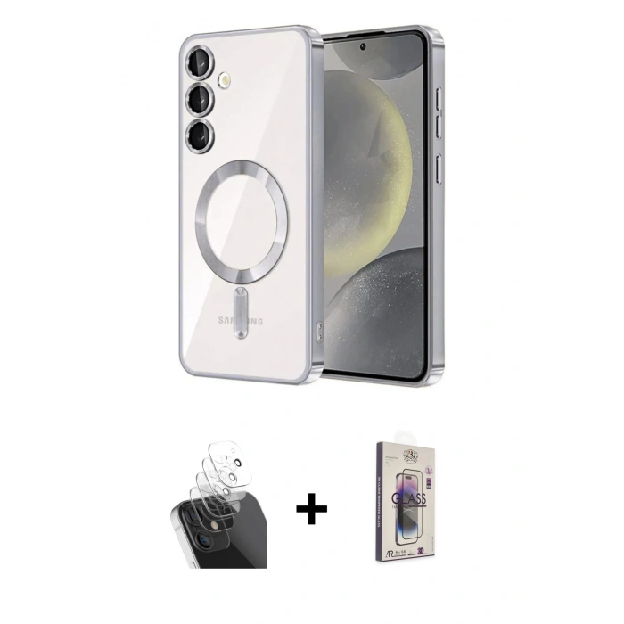MARSİLYAN™- Galaxy S24 Plus Kılıf Nova Işık Özel Seri - Siyah Bilvis 3D Cam Ekran Koruyucu + Kamera Lens Koruma Cam - SF