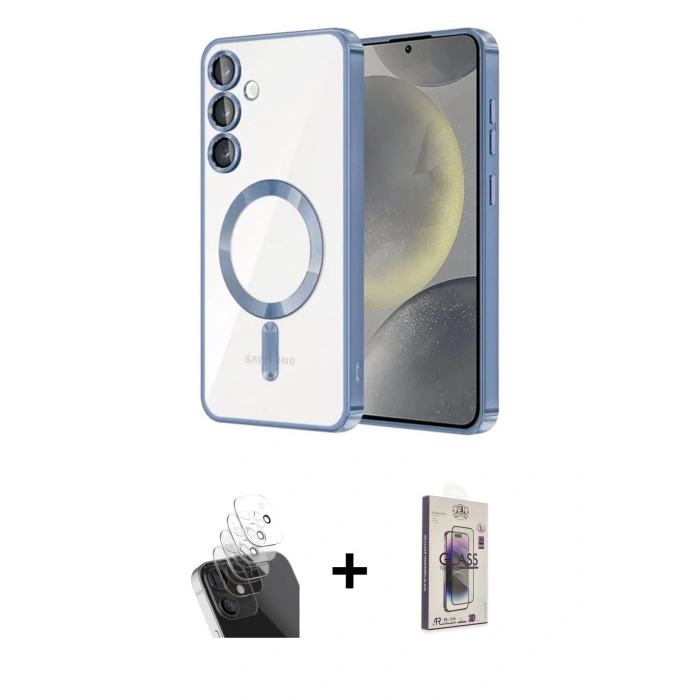 MARSİLYAN™- Galaxy S24 Plus Kılıf Nova Işık Özel Seri - Siyah Bilvis 3D Cam Ekran Koruyucu + Kamera Lens Koruma Cam - SF