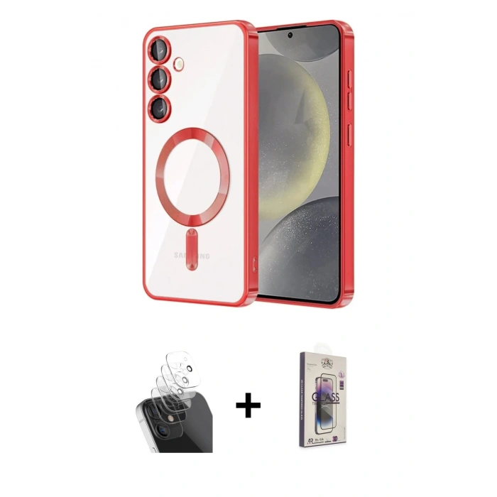 MARSİLYAN™- Galaxy S24 Plus Kılıf Nova Işık Özel Seri - Siyah Bilvis 3D Cam Ekran Koruyucu + Kamera Lens Koruma Cam - SF