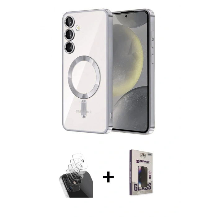MARSİLYAN™- Galaxy S24 Plus Kılıf Nova Işık Özel Seri - Siyah Bilvis Hayalet Cam Ekran Koruyucu + Kamera Lens Koruma Cam - SF
