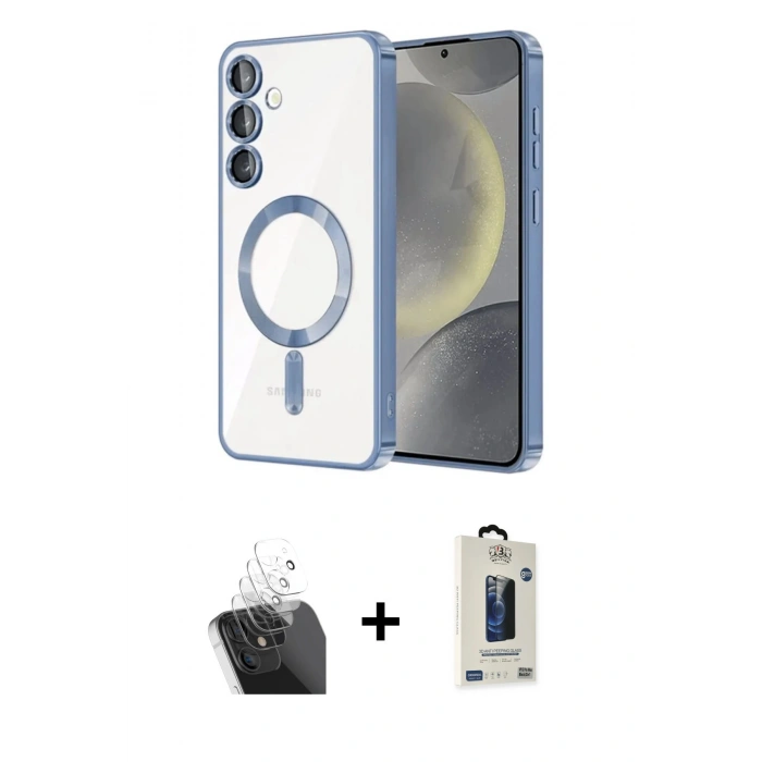 MARSİLYAN™- Galaxy S24 Plus Kılıf Nova Işık Özel Seri - Siyah Bilvis Hayalet Cam Ekran Koruyucu + Kamera Lens Koruma Cam - SF