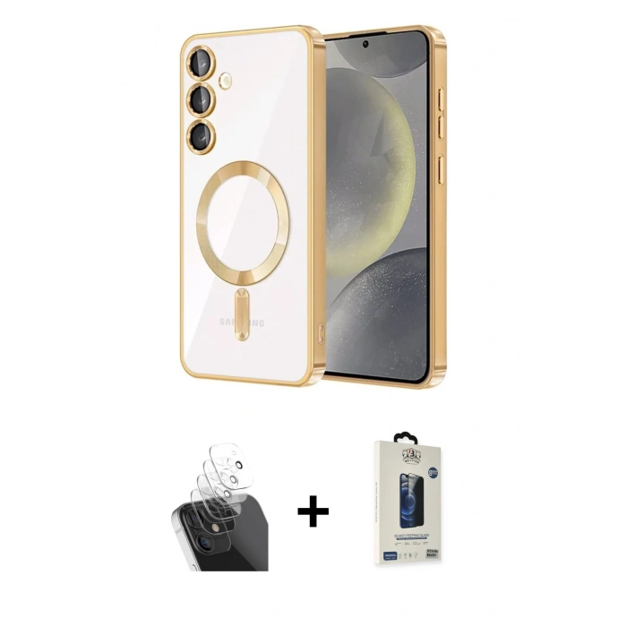 MARSİLYAN™- Galaxy S24 Plus Kılıf Nova Işık Özel Seri - Siyah Bilvis Hayalet Cam Ekran Koruyucu + Kamera Lens Koruma Cam - SF