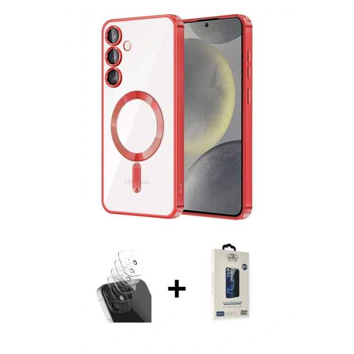 MARSİLYAN™- Galaxy S24 Plus Kılıf Nova Işık Özel Seri - Siyah Bilvis Hayalet Cam Ekran Koruyucu + Kamera Lens Koruma Cam - SF