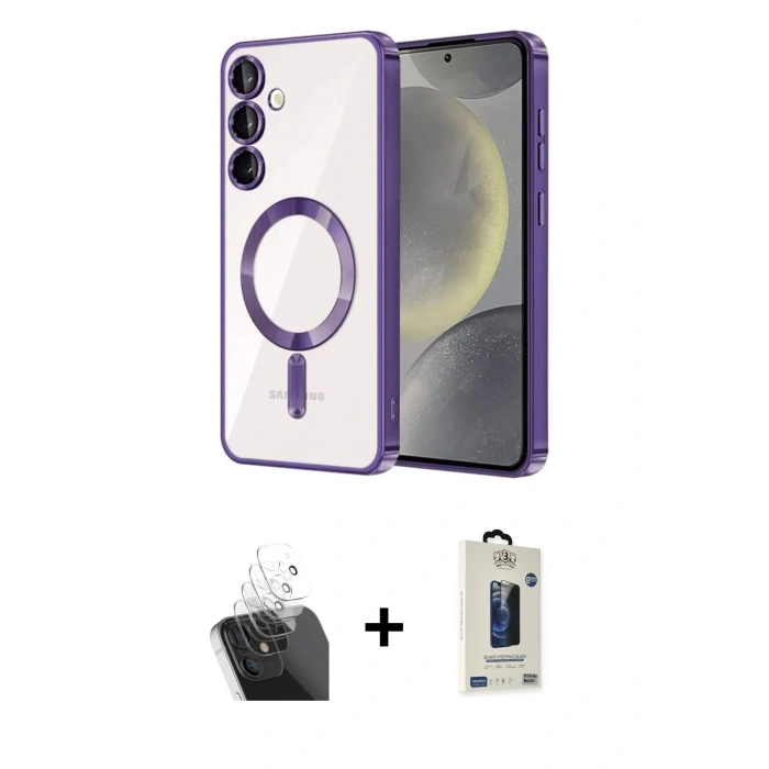 MARSİLYAN™- Galaxy S24 Plus Kılıf Nova Işık Özel Seri - Siyah Bilvis Hayalet Cam Ekran Koruyucu + Kamera Lens Koruma Cam - SF
