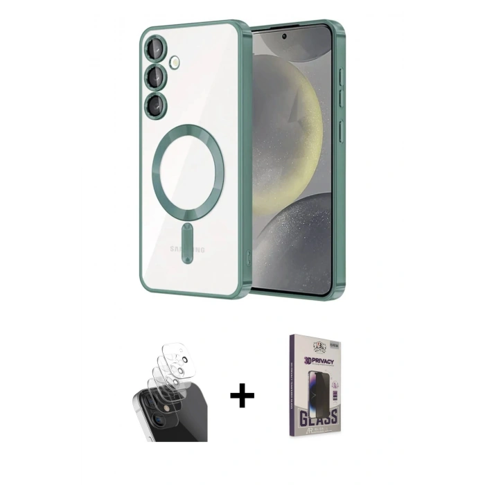 MARSİLYAN™- Galaxy S24 Plus Kılıf Nova Işık Özel Seri - Siyah Bilvis Hayalet Cam Ekran Koruyucu + Kamera Lens Koruma Cam - SF