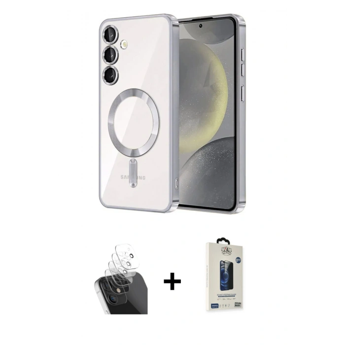 MARSİLYAN™- Galaxy S24 Plus Kılıf Nova Işık Özel Seri - Siyah Bilvis Hayalet Cam Ekran Koruyucu + Kamera Lens Koruma Cam - SF