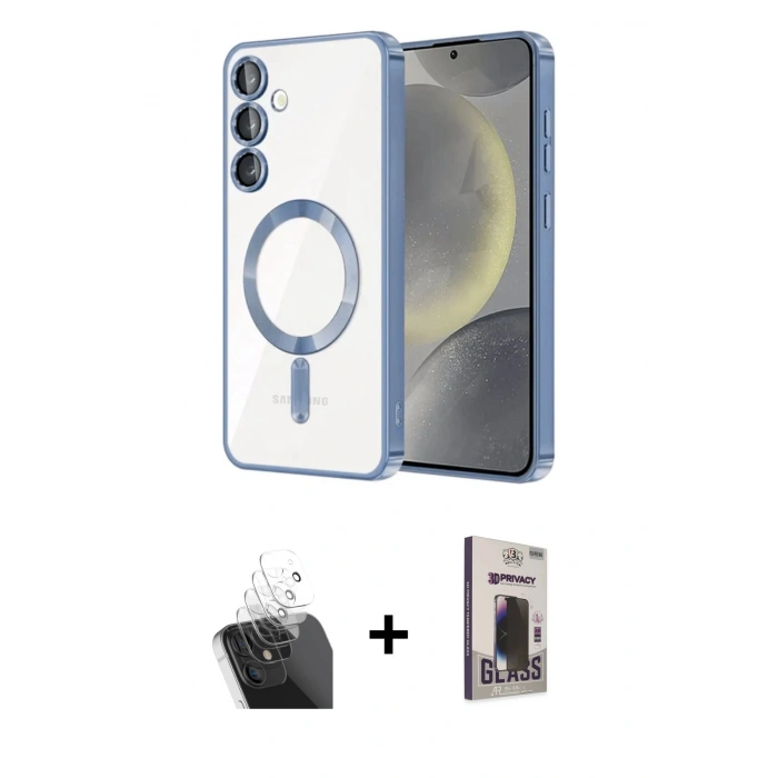 MARSİLYAN™- Galaxy S24 Plus Kılıf Nova Işık Özel Seri - Siyah Bilvis Hayalet Cam Ekran Koruyucu + Kamera Lens Koruma Cam - SF