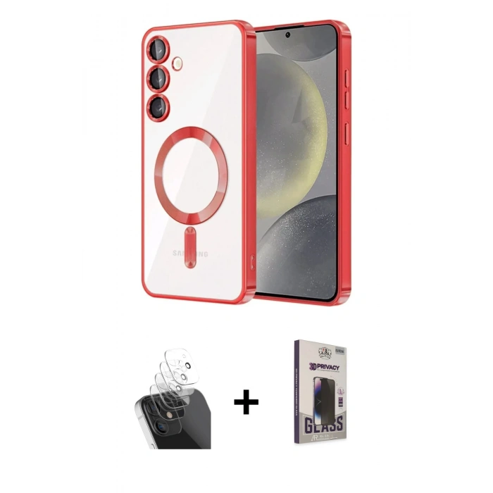 MARSİLYAN™- Galaxy S24 Plus Kılıf Nova Işık Özel Seri - Siyah Bilvis Hayalet Cam Ekran Koruyucu + Kamera Lens Koruma Cam - SF