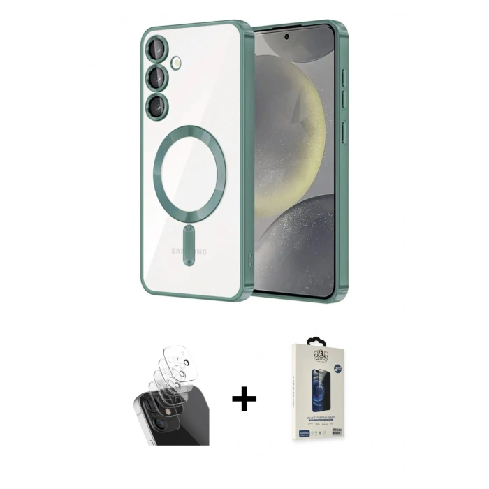 MARSİLYAN™- Galaxy S24 Plus Kılıf Nova Işık Özel Seri - Siyah Bilvis Hayalet Cam Ekran Koruyucu + Kamera Lens Koruma Cam - SF