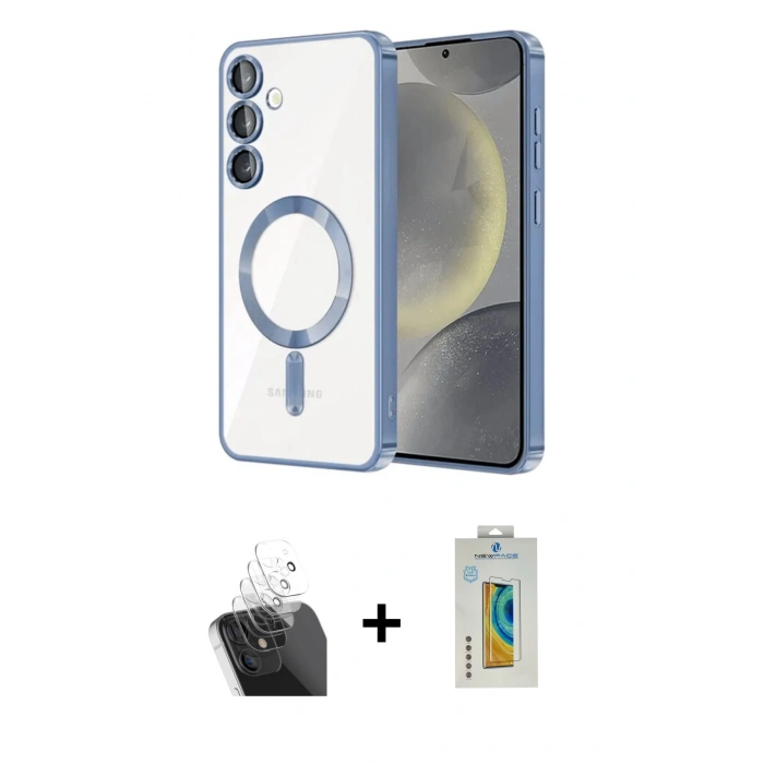 MARSİLYAN™- Galaxy S24 Plus Kılıf Nova Işık Özel Seri - Siyah Polymer Nano Ekran Koruyucu + Şeffaf Kamera Lens Koruma Cam