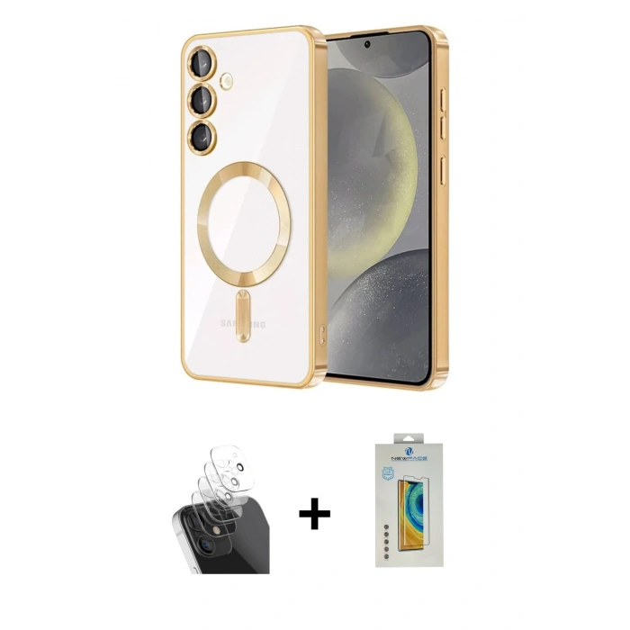 MARSİLYAN™- Galaxy S24 Plus Kılıf Nova Işık Özel Seri - Siyah Polymer Nano Ekran Koruyucu + Şeffaf Kamera Lens Koruma Cam