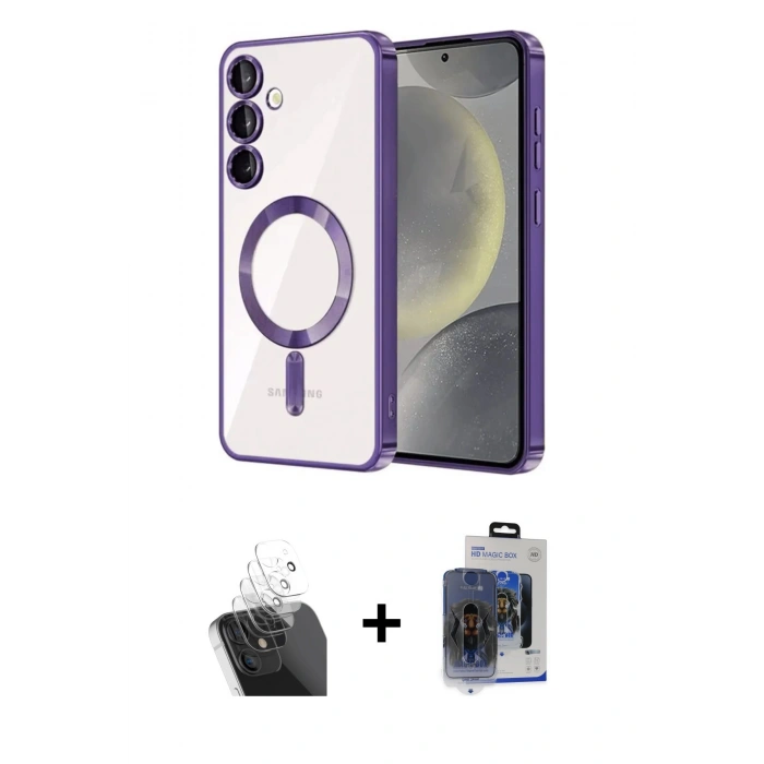 MARSİLYAN™- Galaxy S24 Plus Kılıf Nova Işık Özel Seri - Siyah Vanessa Magic Cam + Kamera Lens Koruma Cam - SF