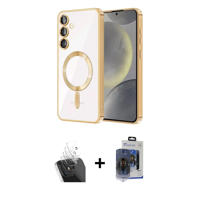 MARSİLYAN™- Galaxy S24 Plus Kılıf Nova Işık Özel Seri - Siyah Vanessa Magic Cam + Kamera Lens Koruma Cam - SF