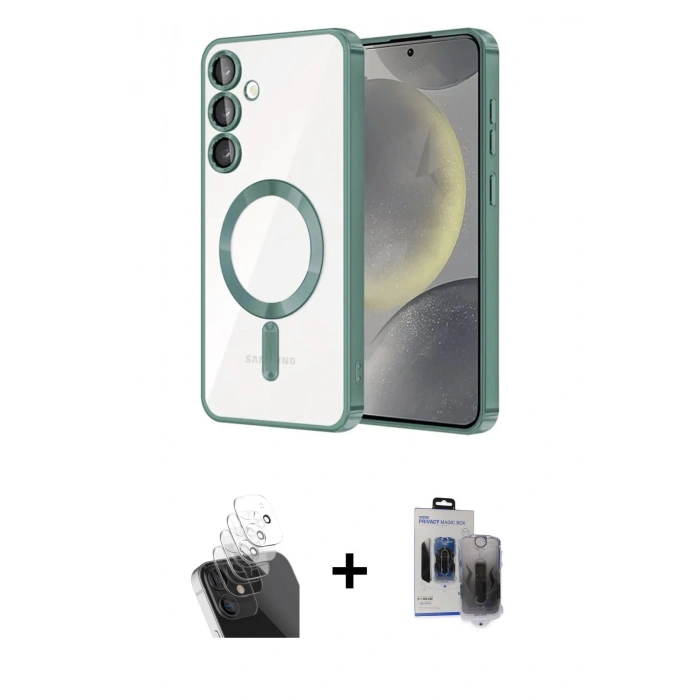 MARSİLYAN™- Galaxy S24 Plus Kılıf Nova Işık Özel Seri - Siyah Vanessa Magic Hayalet Cam + Kamera Lens Koruma Cam - SF