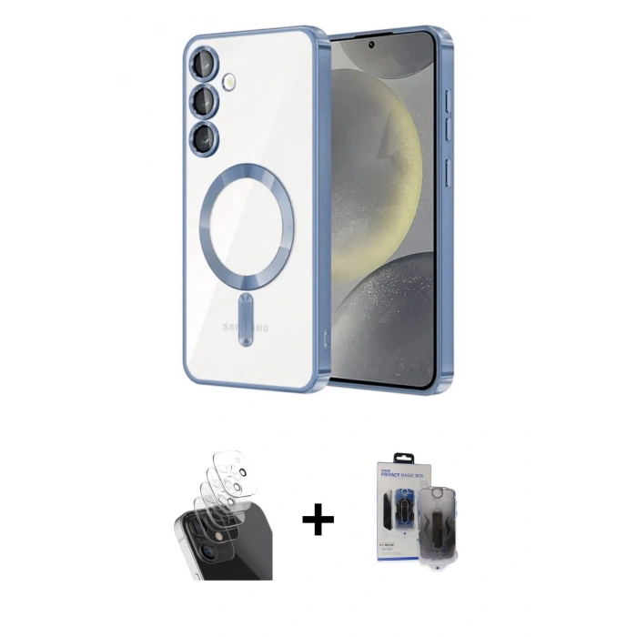 MARSİLYAN™- Galaxy S24 Plus Kılıf Nova Işık Özel Seri - Siyah Vanessa Magic Hayalet Cam + Kamera Lens Koruma Cam - SF