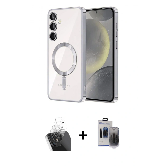 MARSİLYAN™- Galaxy S24 Plus Kılıf Nova Işık Özel Seri - Siyah Vanessa Magic Hayalet Cam + Kamera Lens Koruma Cam - SF