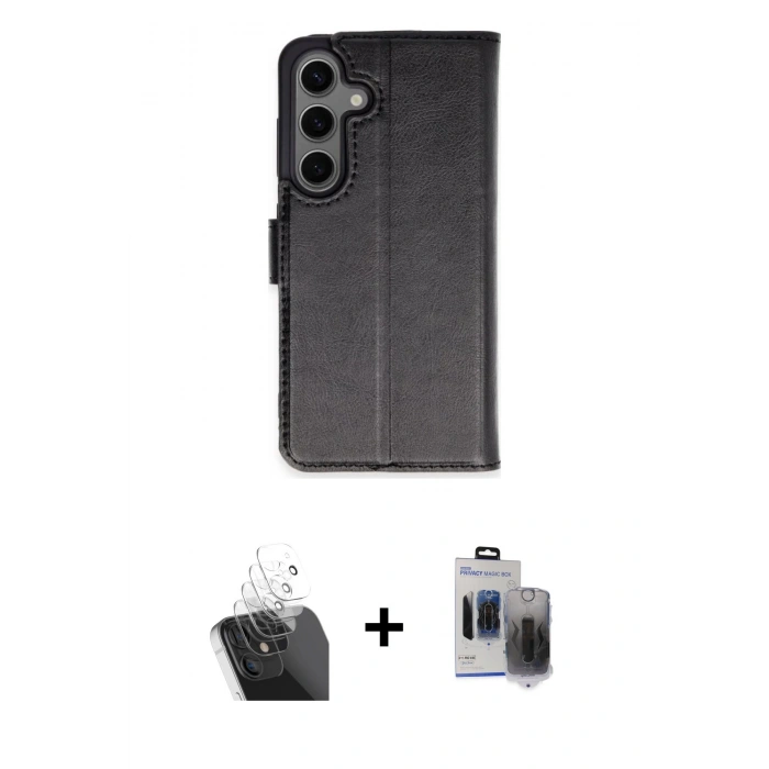 MARSİLYAN™- Galaxy S24 Plus Kılıf Siluet Işık Serisi - Siyah Vanessa Magic Hayalet Cam + Kamera Lens Koruma Cam - SF
