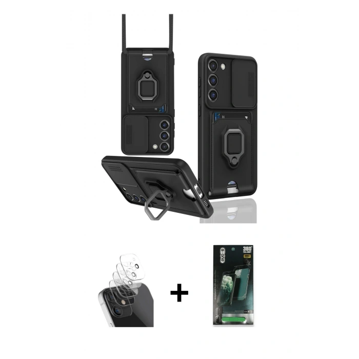 MARSİLYAN™- Galaxy S24 Plus Kılıf Vadi Form Prime - Siyah 360 Mat Full Body Arka Koruyucu + Kamera Lens Koruma Cam - SF