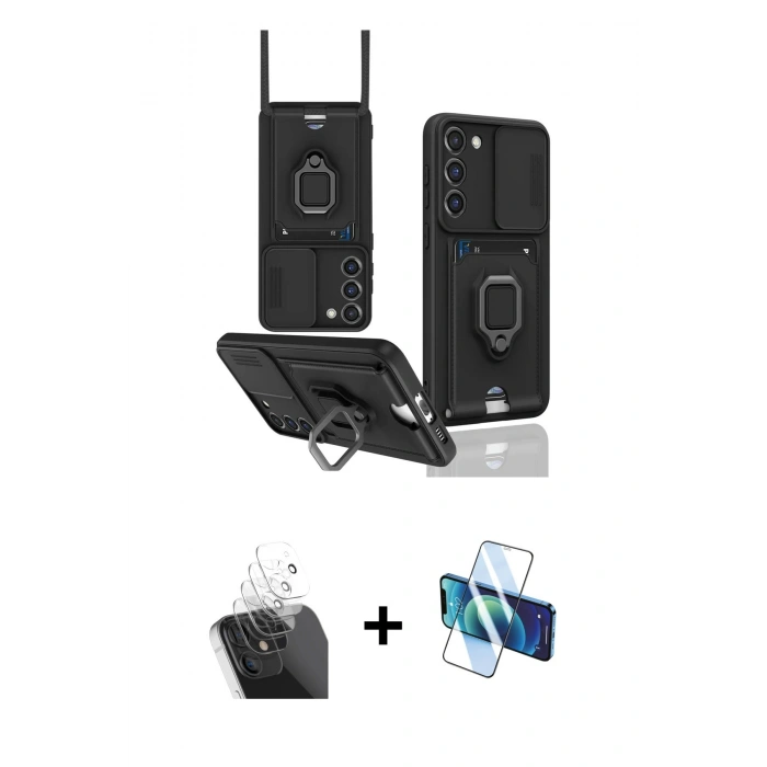 MARSİLYAN™- Galaxy S24 Plus Kılıf Vadi Form Prime - Siyah 3D Antistatik Cam Ekran Koruyucu + Şeffaf Kamera Lens Koruma Cam