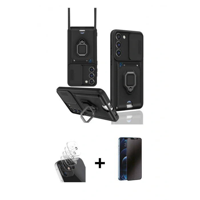 MARSİLYAN™- Galaxy S24 Plus Kılıf Vadi Form Prime - Siyah 3D Antistatik Hayalet Cam Ekran Koruyucu + Kamera Lens Koruma Cam - SF