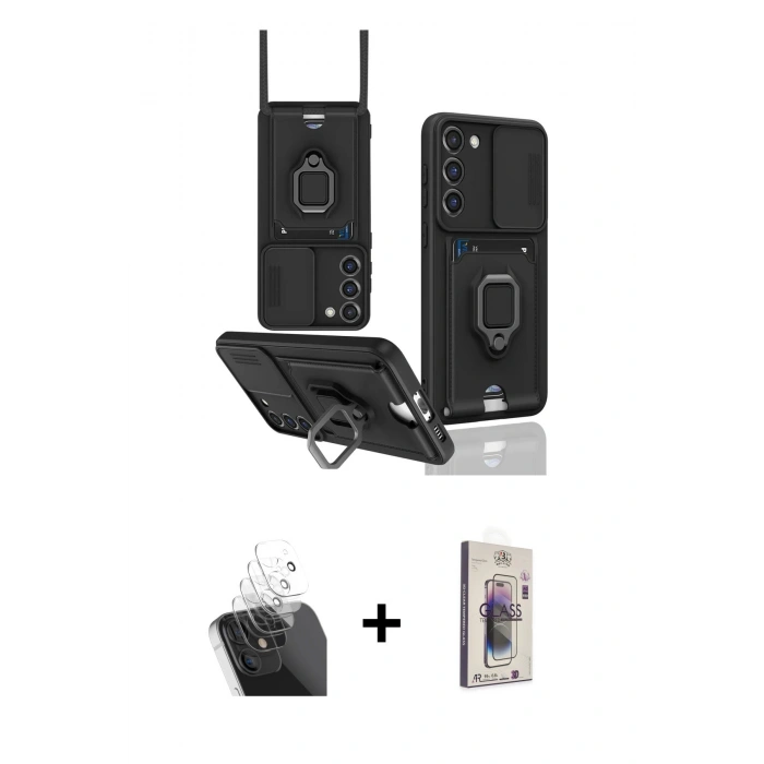 MARSİLYAN™- Galaxy S24 Plus Kılıf Vadi Form Prime - Siyah Bilvis 3D Cam Ekran Koruyucu + Şeffaf Kamera Lens Koruma Cam