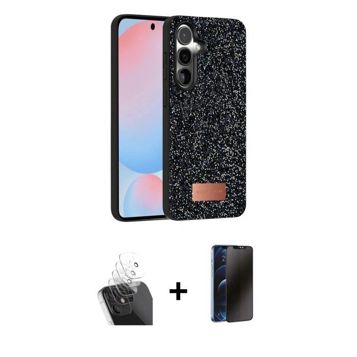 MARSİLYAN™- Galaxy S24 Plus Kılıf Vadi Klasik Serisi - Siyah 3D Antistatik Hayalet Cam Ekran Koruyucu + Kamera Lens Koruma Cam - SF