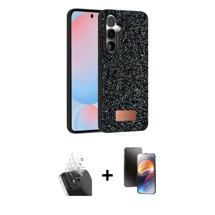 MARSİLYAN™- Galaxy S24 Plus Kılıf Vadi Klasik Serisi - Siyah 3D Antistatik Mat Seramik Nano Ekran Koruyucu + Kamera Lens Koruma Cam - SF